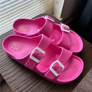 Yoki Hot Pink Slide Sandals with White Buckles